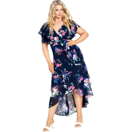 City Chic Women's Plus Size Margot Print Maxi Dress, Navy Lotte Bouquet, 20