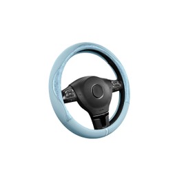 PIC AUTO Steering Wheel Cover, Light Blue Patterned Leather Patchwork Design, Universal Fit 14.5"–15.5", Anti-Slip, Odor-Free, Soft PU Grain Leather, Durable Grip Car Accessory for Girls & Women