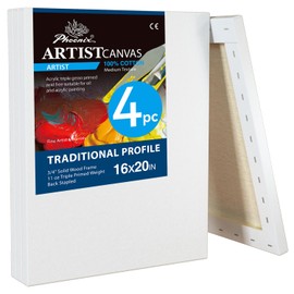 PHOENIX 16x20 Inch 4 Pack Artist Canvas - Large Stretched Canvases for Painting - 3/4 Inch Profile, 100% Cotton 11 Oz. Gesso Primed White Blank Professional Canvas Oil & Acrylic Paints