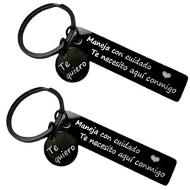 Drive Safe Keychain Gift, Spanish Engraved I Need You Here With Me Keychains,Christmas Birthday Gifts for Him Boyfriend (2pcs)