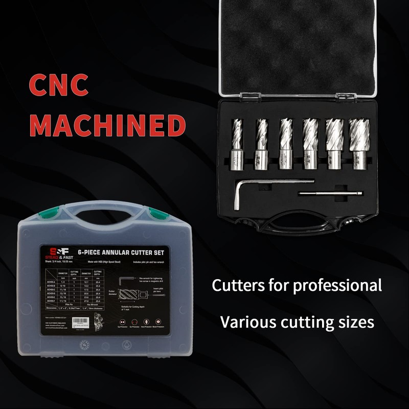 Annular Cutter Set 6 Pcs, Weldon Shank 3/4”, Cutting Depth