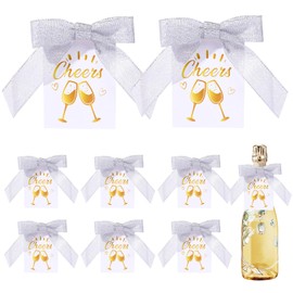 Megitzuu 50 Set Silver Bottle Bows with Card, Wine Champagne Bottle Tags Wedding Bridal Shower Christmas Decoration (Silver)