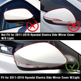 Yumzeco Compatible with Hyundai Elantra Side Mirror Cover Cap 2011 2012 2013 2014 2015 2016, Right Passenger Side Mirror Caps Replacement W/Light, Clip-on Replace for 876263X000 White - Right