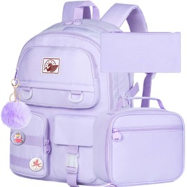 CCJPX 3PCS Laptop Backpack for Gilrs, 16 inch Elementary School Laptop Bag College Bookbag, Anti Theft Daypack Set for Teens Students Women - Purple