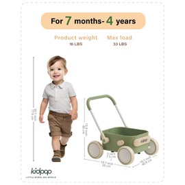 PULA Baby Push Walker with Wheels Toddler Wagon for First Learner Baby Toys 6-12 Months, 1 Year Old Birthday Gifts, Indoors and Outdoors (Green)