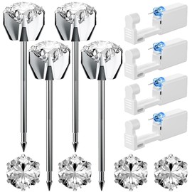 12 Pcs Ear Piercing Kit Gold and silver Disposable Ear Piercing Gun Kit with 4 Pcs 6 Prong Setting Cubic Zirconia Earrings Stud 316L Stainless Steel Easy to Use at Home Self Ear Piercer Gun Kit Tool (Silver)