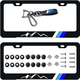 2 Pack Tri-Color License Plate Frames for 4runner Tacoma, Front Back License Plate Cover, Mountain License Plate Bracket Holder Rust-Proof for US CA Standard Car & 1Pcs Key Chain