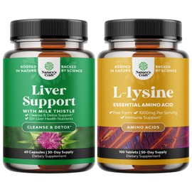 Natures Craft Bundle of Milk Thistle Liver Support Supplement and L Lysine 1000mg Nutritional Supplements - Herbal Liver Supplement with Silymarin Milk Thistle - L-lysine Essential Amino Acids Supplement