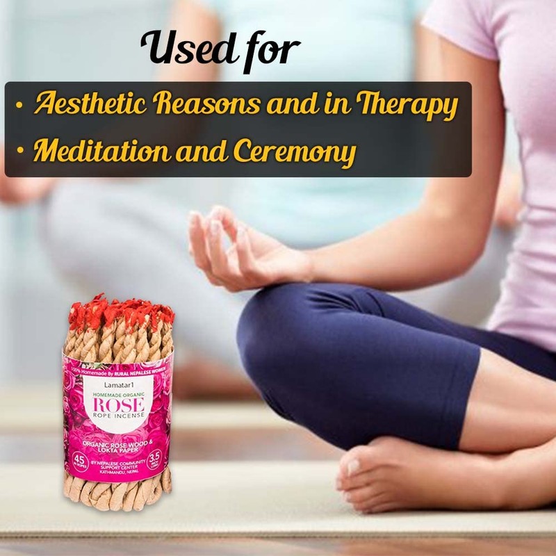 Aromatherapy Home Made Organic Rose Tibetan Rope Incense Handmade in