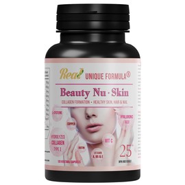 Unique Formula Beauty Skin 25+ with Hydrolyzed Collagen Type I, Hyaluronic Acid, L-cysteine, Vitamin C, B5 & Copper for Healthy Skin, Nails, Bones & Joints - Easy Mixing Vital Nutrients (120 Capsules)
