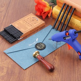 Wax Seal Kits, Wasole 20Pcs Black Sealing Wax Sticks with 1 Pieces Glue Gun Set for Wax Seal Stamp, Great for Wedding Invitations, Birthday Cards, Envelopes, Gift Wrapping (Black)