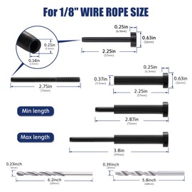 RiaYer 10Pair Black Invisible Cable Railing kit, Invisible Receiver and Swage Stud End, 1/8" Swage Tensioner and Terminal Hidden for Wood/Metal Post, T316 Stainless Steel Cable Railing Hardware HF021