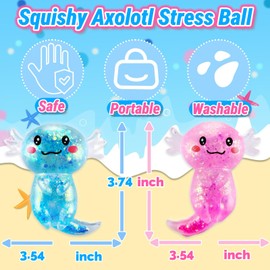 2 Pack Squishy Axolotl Sugar Stress Balls Squeeze Fidget Toys for Girls and Boys, Cute Anxiety Relief Salamander Toys Squishy Stress Balls for Kids and Adults, Birthday