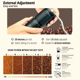 DACLL Manual Coffee Grinder with Numerical External Adjustable Setting, Capacity 30g with CNC Stainless Steel Conical Burr, Pour Over Coffee for Hand Grinder of Office Home Traveling Camping B