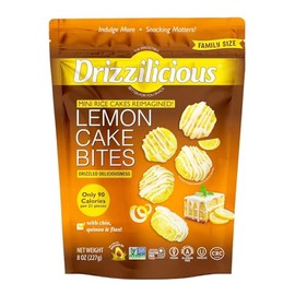 Drizzilicious Lemon Cake Bites, Mini Rice Cakes, Vegan,Gluten Free, NON GMO, Clean Snack 8 oz Bag (1)