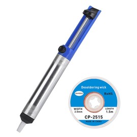 Desoldering Pump Solder Wick, Solder Remover Tool 2-in-1 Kit Included 1pc Solder Sucker Pump and 1pcs Desoldering Wick Solder Braid Wire(2.5mm W 0.10'' L 5')