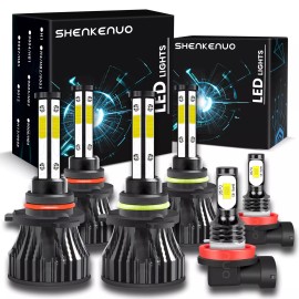 SHENKENUO 9005 9006 H11 LED Combo Headlight Fog Light Kit High Low Beam Bulbs 6pcs
