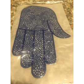 RARE VTG Hamsa Hand Iron On Transfer Appliqué FISHNET LACE Pattern D Blue