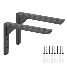 OVOV Heavy Duty Shelf Brackets 12 inch 2 Pack Wall Mount Black Iron Brackets for Shelves Triangle Sturdy Supports with Screws for Kitchen Bookshelf