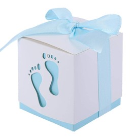 50Pcs Candy Box Cute Baby Footprint Paper Decorative Boxes Wedding Party Favor Box Wedding Candy Box(Blue)