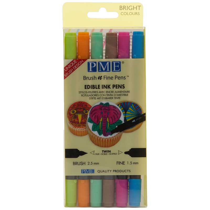 PME Edible Ink Brush and Fine Pen Bright Colours, Pack