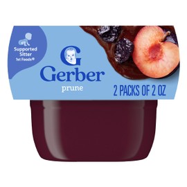 Gerber 1st Foods Baby Food, Prune Puree, Natural & Non-GMO, 2 Ounce Tubs, 2-Pack (Pack of 8)