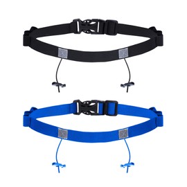 JOVITEC 2 Pieces Race Number Belt with 6 Gel Loops for Running Cycling Triathlon Marathon (Black and Blue)