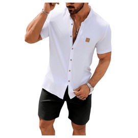 SOLY HUX Men's Casual Tracksuit Button Down Shirt and Drawstring Waist Short Sets Summer 2 Piece Outfits White and Black X-Large