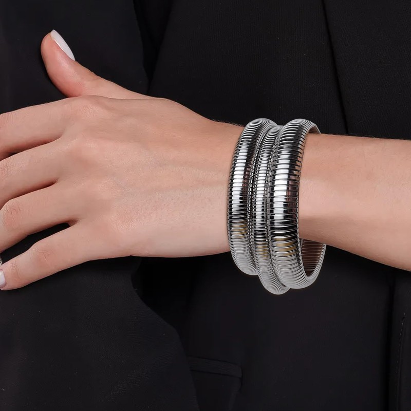 Frigotine Chunky Silver Snake Chain Bangle Bracelet for Woman, Stainless