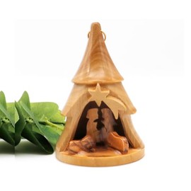 Christmas Bell Ornament | Nativity Scene Bell tree Ornament from Holy Land | Olive Wood Bethlehem Nativity bell | Christmas tree decoration