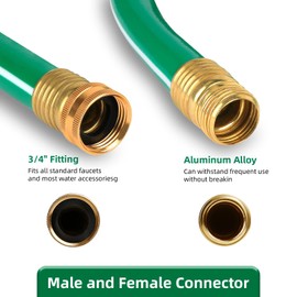 Worth Short Lead-in Green Garden Hose 3/4 in. x 12 ft. -Kink Free, No Leaking, Male/Female Fittings -Heavy Duty Durable Flexible Lightweight Water Pipe -Brass Aluminum Ends for Household & Commercial