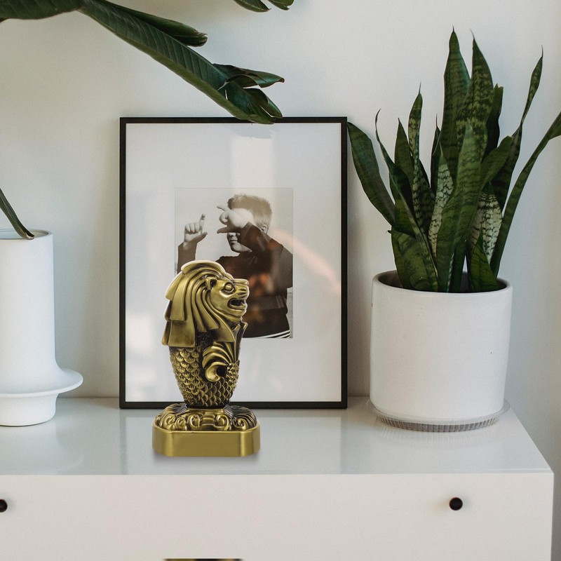 Golden Merlion Statue Metal Sculpture Figurine - Singapore Souvenir Collectible