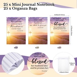Spakon 25 Sets Mother's Day Church Gifts Bible Verse Notebooks Christian Pens with Organza Bags Religious Mother's Day Gifts for Mom