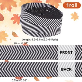 PH PandaHall 9.5 Yard Craft Striped Ribbon 40mm/1.5 Inch Wide Polyester Black White Cotton Webbing Twill Tape Herringbone for Handbag Garment Belt Hats Sewing