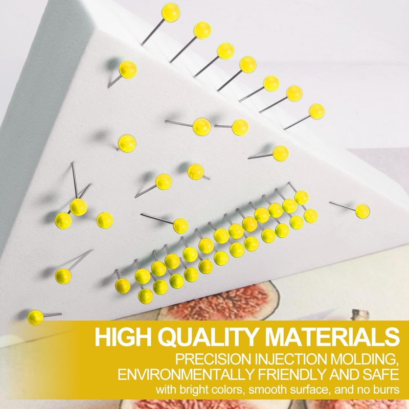 500Pcs Yellow Map Pins, 1/8 Inch Map Tacks, Round Ball