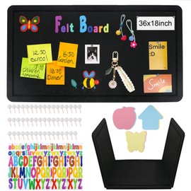 TKNOUS Felt Bulletin Board for Walls, 36'' x 18'' Foldable Cork Board with Safe Removable Adhesive, Large Decorative Picture Framed Display Board with 50 Push Pins & Sticky Notes & Letter Stickers