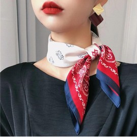 Rcrawica Silk Feeling Bandana Scarf for Women Square Head Hair Neck Satin Scarves Wraps 27.5" Fashion Lightweight handbag Purse Charms Accessories Western Scarfs (13 Horse/Red Stripe)