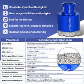 5 x Diamond Tile Drill Bits HV 10000+ Hardness, 6|6|8|10|20 mm M14 Diamond Drill Glass Drill Bit Wet Dry Tile Drill Bit for Angle Grinders, Diamond Drill Bit Hole Saw from Ceramic Marble, with Hex