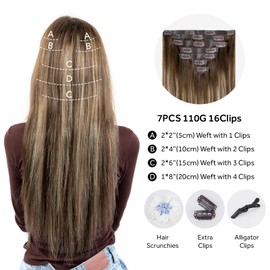SOBEAUTY Clip in Hair Extensions, 100% Real Human Hair Remy Natural Volume Hair Extensions, Full Head Invisible PU-Tape Weft Seamless Hair Extension 110g 7 Pcs (Mix Brown T4B/26/4B 14 inch)