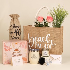 40th Birthday Gifts for Women, Gifts for 40th Birthday Woman, 40 Birthday Gifts Ideas for Her, Best 40 Fabulous 1985 Birthday Gifts Basket for Mom Sister Friend Wife Daughter Coworker
