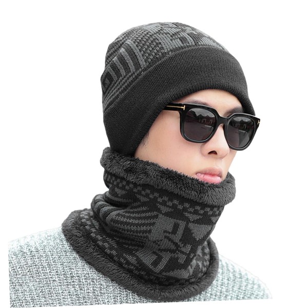 Sosoport Winter Headwear Knitted Scarf Hat Set Neck Warmer Outdoor