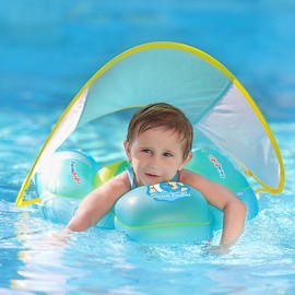 Swimbobo Baby Swimming Float Kids Inflatable Swim Ring with Safety Support Bottom Swimming Pool Accessories for 3-36 Months - Color: Blue, Size: S