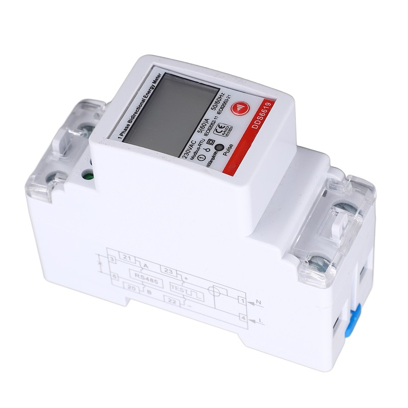 Single Phase Energy Meter Bidirectional Metering 2P DIN Rail Mount
