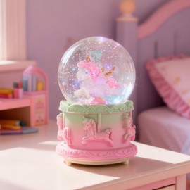 Unicorn Snow Globes,Pink Music Snowglobes with LED 7 Colors Lights,Automatic Snow Fall Effect,Home Decor for Kids Room Essentials,Christmas and Birthday Gifts for 3-15 Year Old Girl (Pink)