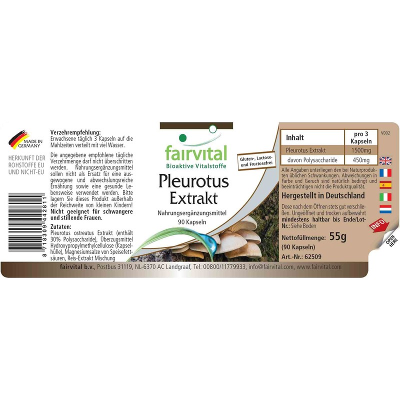 Fairvital Pleurotus Extract 500 mg - High Dose - Pleurotus