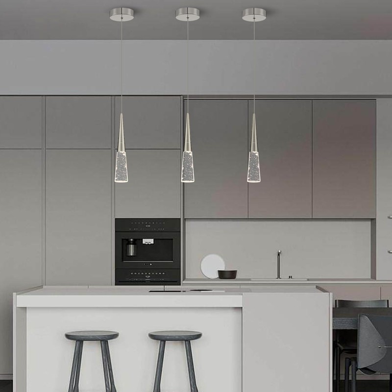 JoollySun Modern Crystal Pendant Light: Brushed Nickel Mini Hanging Light