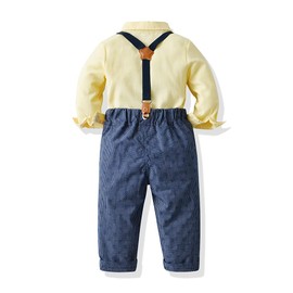 FAXSON Little Boys Gentleman Outfit Baby Boys Long Sleeve Bow Tie Shirts+Suspenders Pants Suits, Yellow, 6 Years