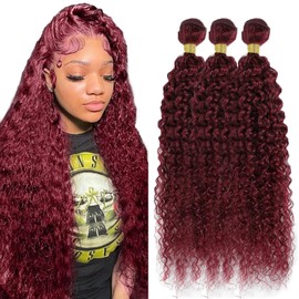 99J Human Hair Bundles Burgundy Kinky Curly Bundles Wine Red Kinky Curly Human Hair Bundles 30 32 34 Inch Grade 8A Remy Hair 3 Bundles 99J Kinky Curly Bundles