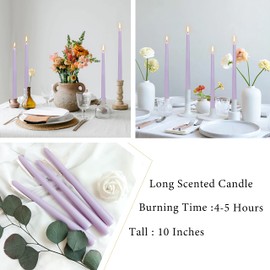 Soothing Lavender Fragrance Candle Scented Taper Candles Smokeless Candle Long Candles Wax Colored Tapered Candles for Decor Wedding,Festival and Special Occasions,10 INCH(Purple)