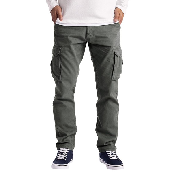 NANAMEEI Mens Cargo Trousers Cotton Casual Outdoor Large Size Work Trousers Large Size 6 Pockets, gray